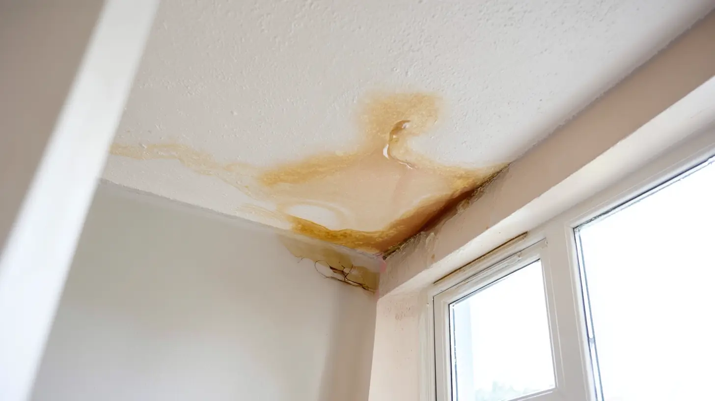 Water staining at an interior ceiling and wall junction